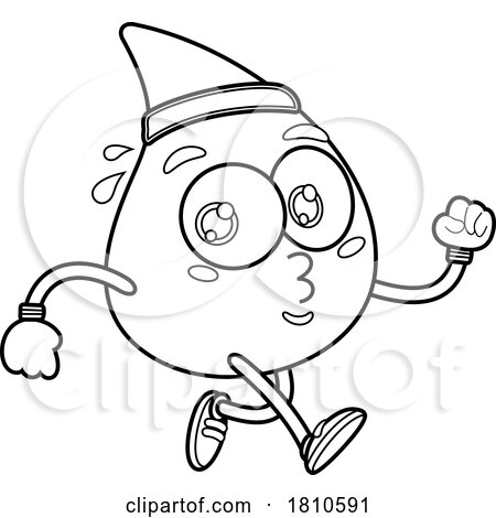 Blood Drop Mascot Jogging Black and White Clipart Cartoon by Hit Toon