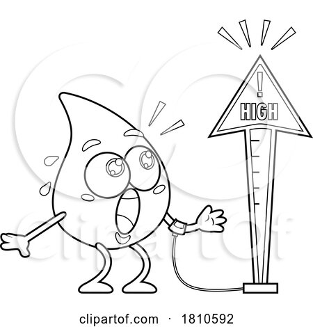 Blood Drop Mascot with Warning Black and White Clipart Cartoon by Hit Toon