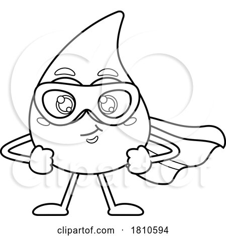 Blood Drop Mascot Super Hero Black and White Clipart Cartoon by Hit Toon