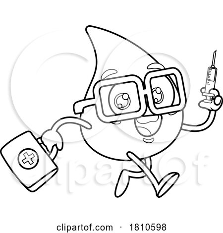 Blood Drop Mascot First Responder Black and White Clipart Cartoon by Hit Toon