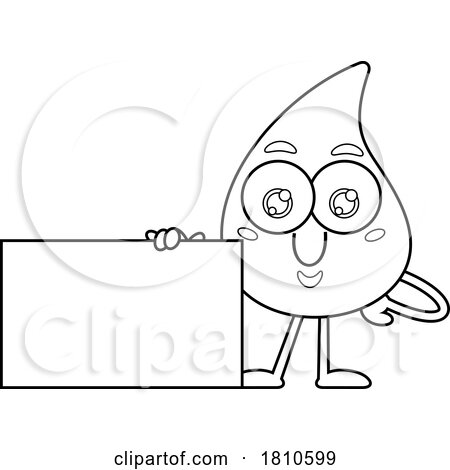 Blood Drop Mascot by a Sign Black and White Clipart Cartoon by Hit Toon