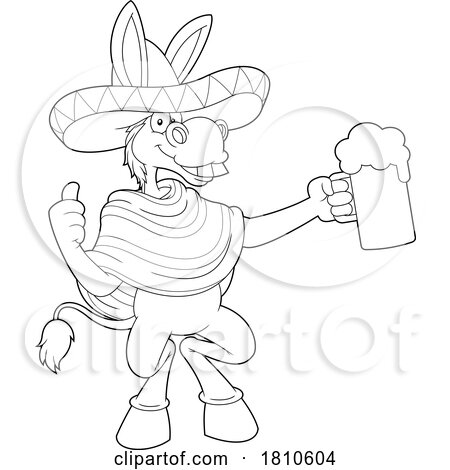 Mexican Donkey Mascot Black and White Clipart Cartoon by Hit Toon