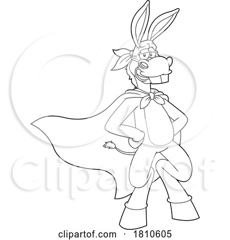 Super Donkey Mascot Black and White Clipart Cartoon by Hit Toon