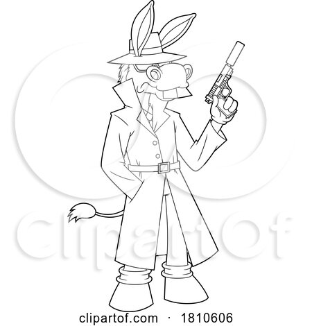 Donkey Mascot Agent Black and White Clipart Cartoon by Hit Toon