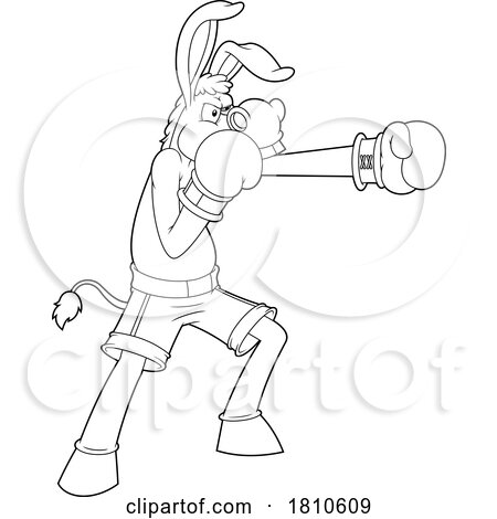 Boxer Donkey Mascot Black and White Clipart Cartoon by Hit Toon