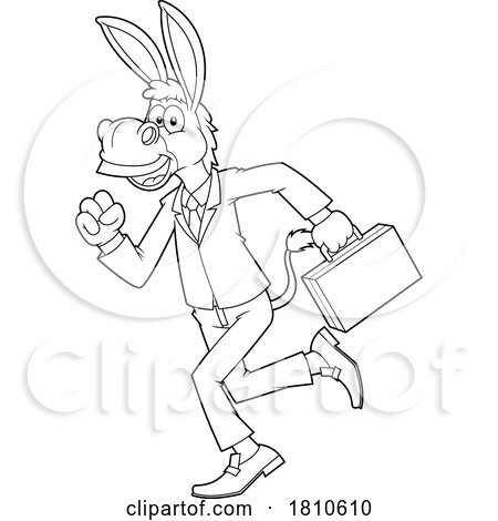 Late Business Donkey Mascot Black and White Clipart Cartoon by Hit Toon