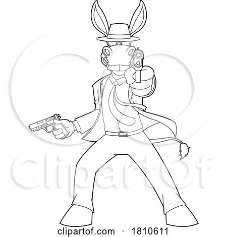 Donkey Mascot Secret Agent Black and White Clipart Cartoon by Hit Toon