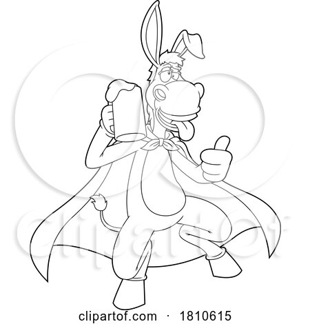 Super Donkey Mascot with Beer Black and White Clipart Cartoon by Hit Toon
