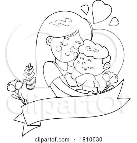 Mom and Son Black and White Clipart Cartoon by Hit Toon