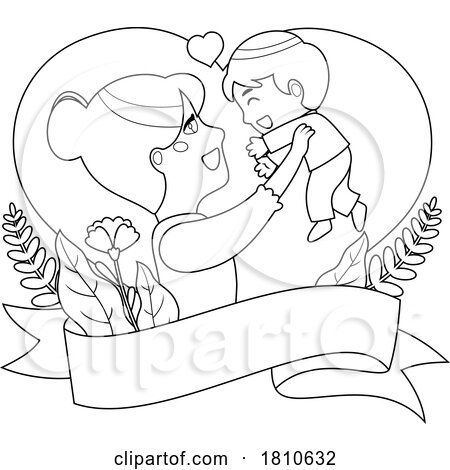 Mom and Son Black and White Clipart Cartoon by Hit Toon