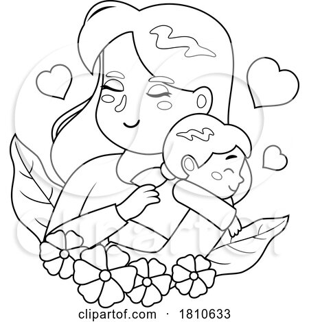 Mom and Daughter Black and White Clipart Cartoon by Hit Toon