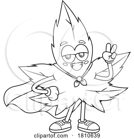 Super Pot Leaf Mascot Black and White Clipart Cartoon by Hit Toon