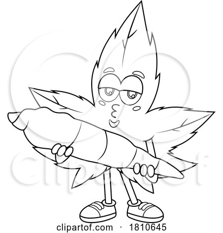 Pot Leaf Mascot Black and White Clipart Cartoon by Hit Toon