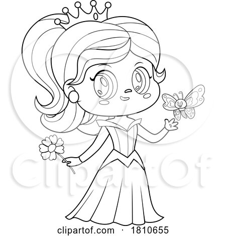 Fairy Tale Princess Belle Black and White Clipart Cartoon by Hit Toon