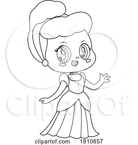 Fairy Tale Princess Cinderella Black and White Clipart Cartoon by Hit Toon