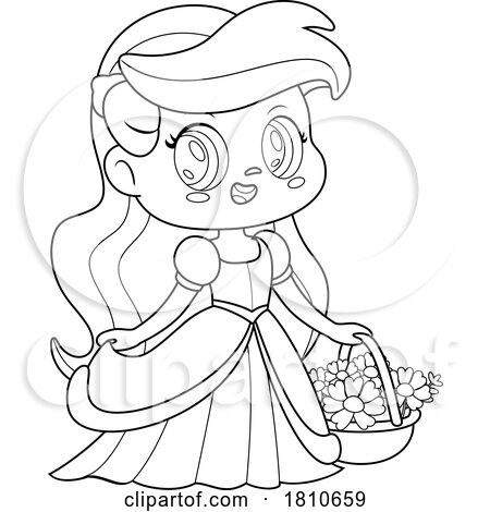 Fairy Tale Princess Black and White Clipart Cartoon by Hit Toon