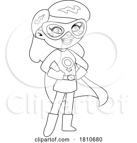 Super Hero Mom or Woman Black and White Clipart Cartoon by Hit Toon