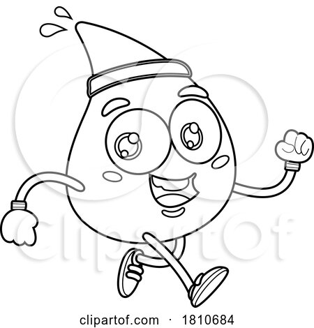 Water Drop Mascot Jogging Black and White Clipart Cartoon by Hit Toon