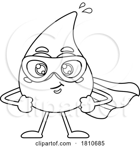 Water Drop Mascot Super Hero Black and White Clipart Cartoon by Hit Toon