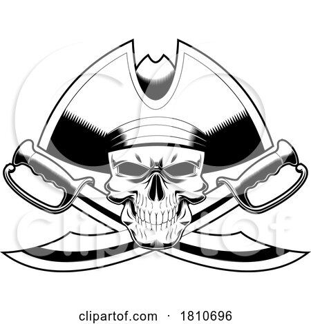 Pirate Skull with Crossed Swords Licensed Black And White Clipart Cartoon by Hit Toon