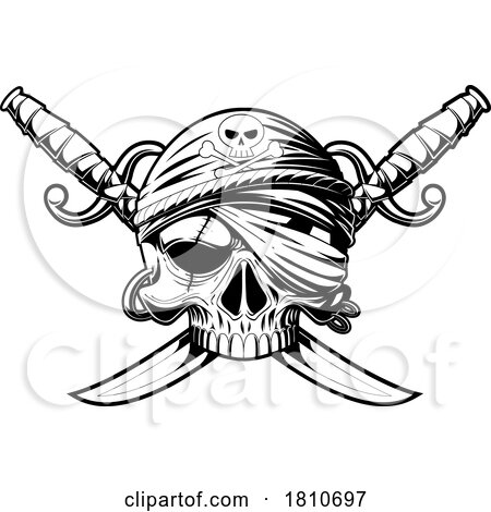 Pirate Skull with Crossed Swords Licensed Black And White Clipart Cartoon by Hit Toon
