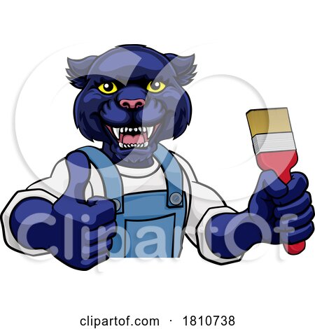 Panther Painter Decorator Holding Paintbrush by AtStockIllustration