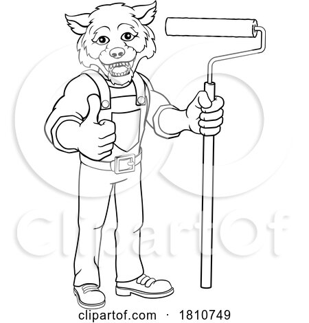 Wolf Painter Decorator Paint Roller Mascot Man by AtStockIllustration
