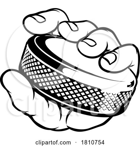 Hand Holding Ice Hockey Puck Cartoon by AtStockIllustration