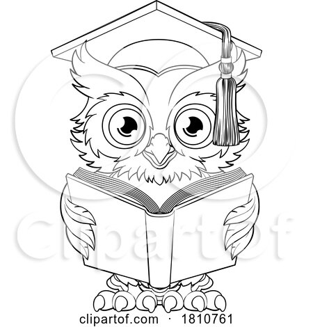 Wise Owl Cartoon Old Professor Reading Book by AtStockIllustration