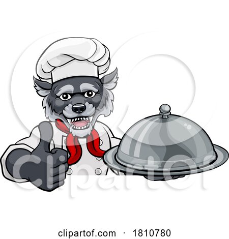 Wolf Chef Mascot Sign Cartoon Character by AtStockIllustration