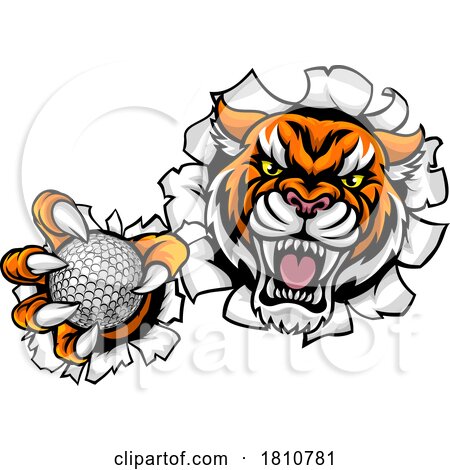 Tiger Cat Animal Sports Golf Ball Mascot by AtStockIllustration