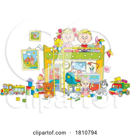 Cartoon Clipart Kids Playing in a Room by Alex Bannykh