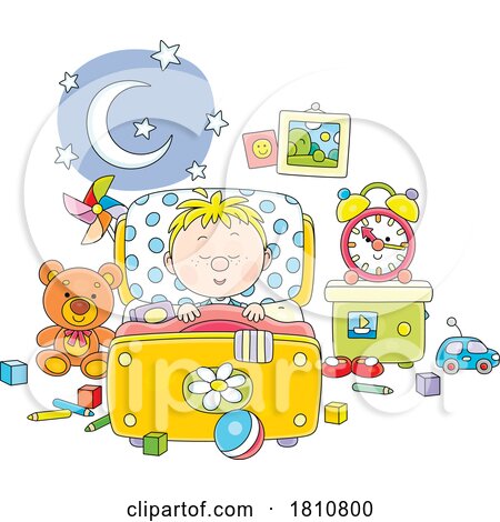 Cartoon Clipart Boy Sleeping in Bed by Alex Bannykh