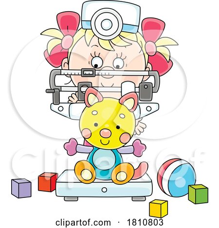 Cartoon Clipart Girl Playing Nurse and Weighing Her Toy by Alex Bannykh