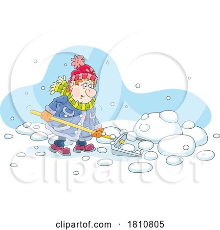 Cartoon Clipart Chubby Man Shoveling Snow by Alex Bannykh