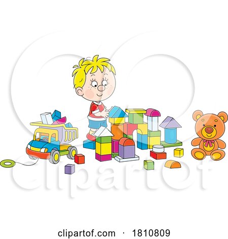 Cartoon Clipart Boy Playing with Blocks by Alex Bannykh