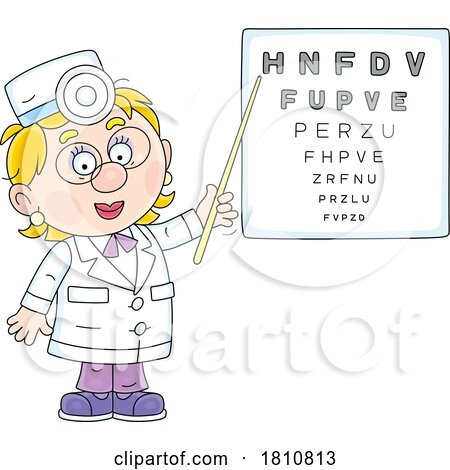 Cartoon Clipart Doctor or Nurse Pointing to an Eye Chart by Alex Bannykh