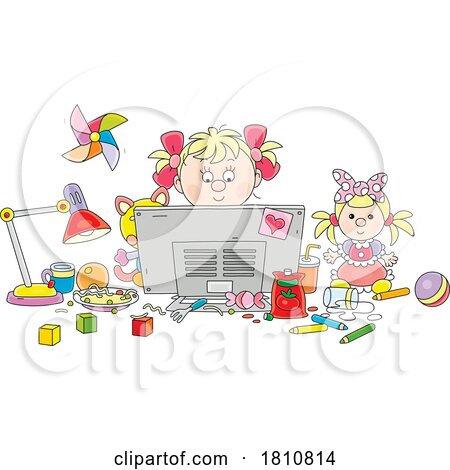 Cartoon Clipart Girl Using a Computer by Alex Bannykh