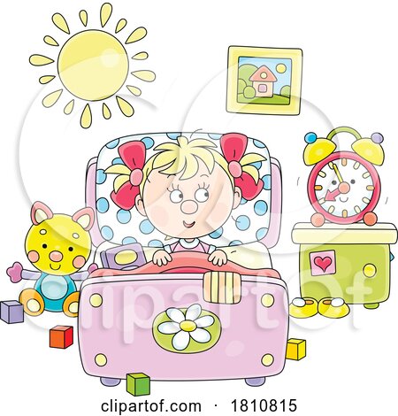 Cartoon Clipart Girl Sitting in Bed by Alex Bannykh