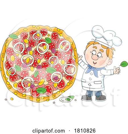 Cartoon Clipart Chef with a Pizza by Alex Bannykh