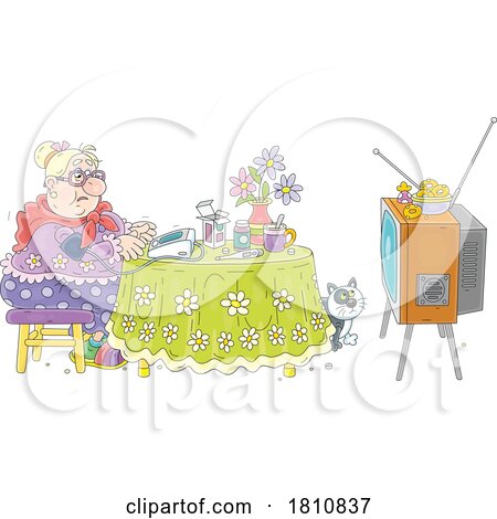 Cartoon Clipart Grandma Taking Her Blood Pressure by Alex Bannykh
