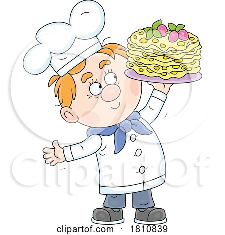 Cartoon Clipart Chef with Crepes by Alex Bannykh
