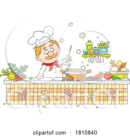 Cartoon Clipart Chef Cooking Soup by Alex Bannykh