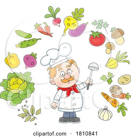 Cartoon Clipart Chef with Ingredients by Alex Bannykh