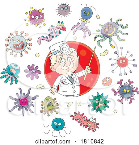 Cartoon Clipart Doctor with Germs and Viruses by Alex Bannykh
