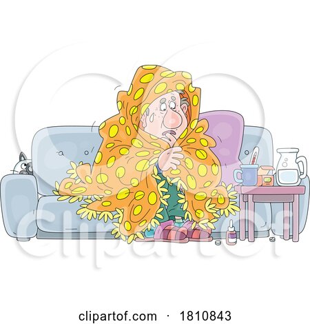 Cartoon Clipart Sick and Shivering Old Man by Alex Bannykh