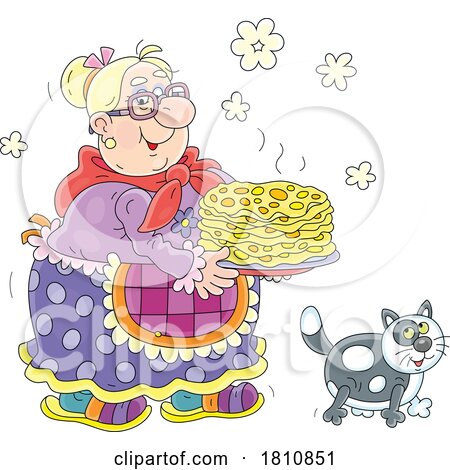 Cartoon Clipart Grandma Serving Crepes or Pancakes by Alex Bannykh