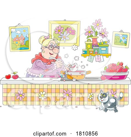Cartoon Clipart Grandma Cooking Cherries by Alex Bannykh