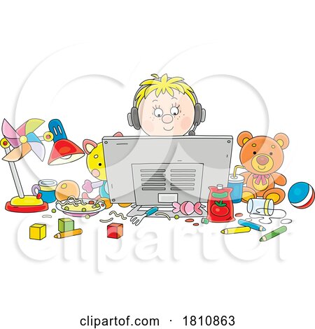 Cartoon Clipart Boy Using a Computer by Alex Bannykh