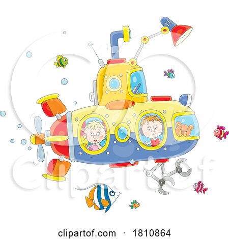 Cartoon Clipart Kids in a Submarine by Alex Bannykh